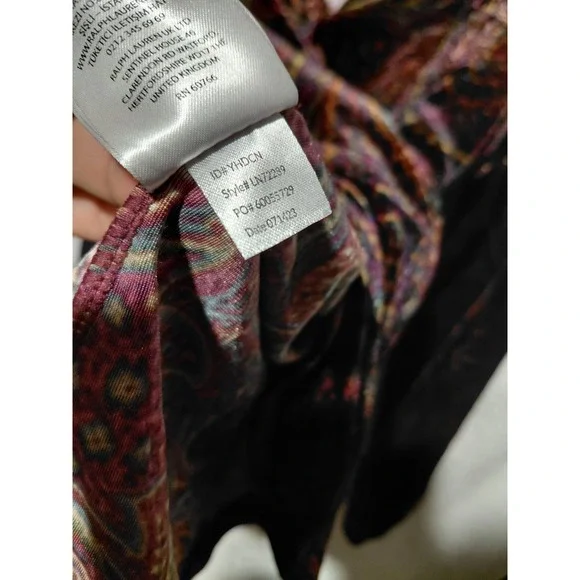 Lauren Ralph Lauren velvet paisley button-up pajama top LRL Embroidery logo Sz S - Picture 6 of 10